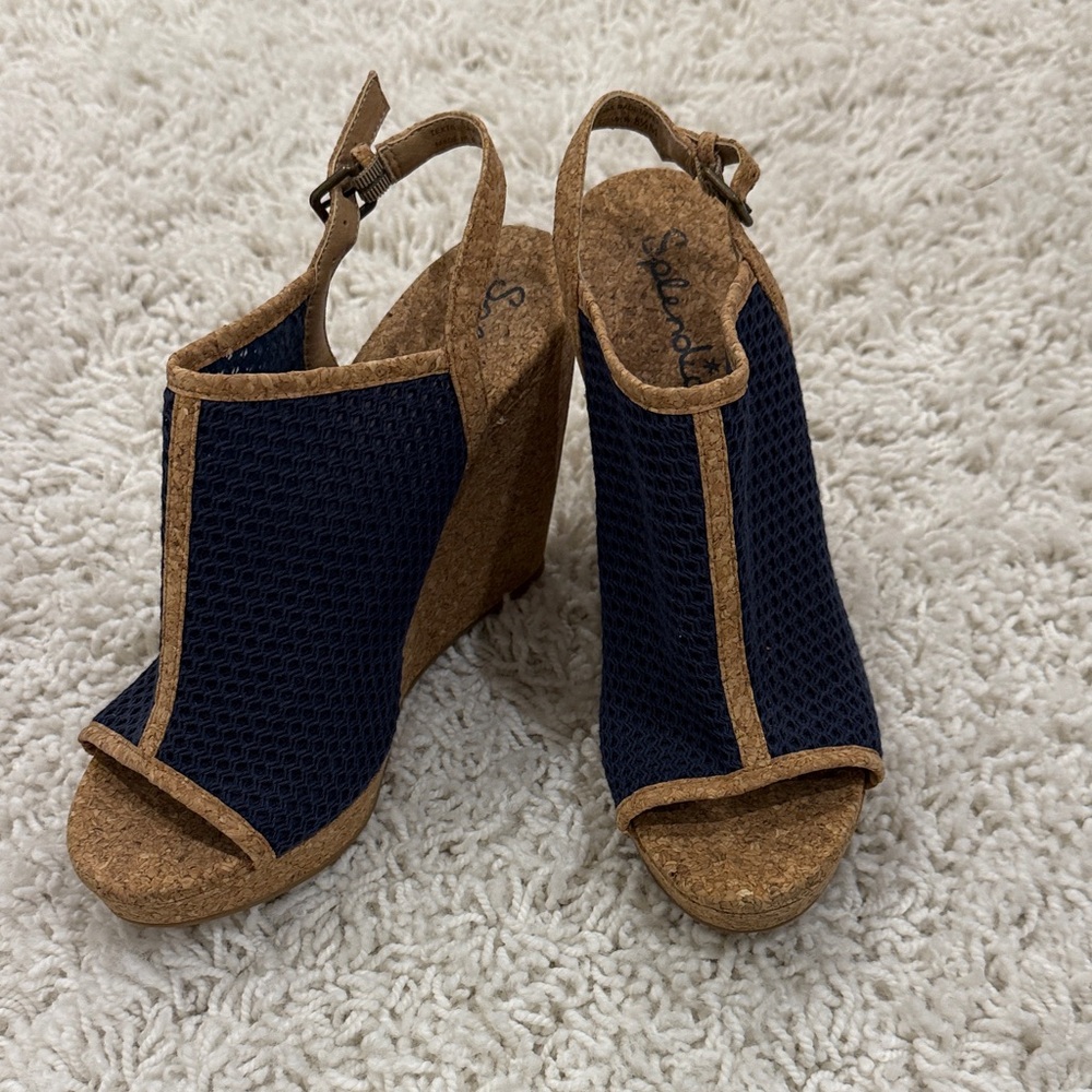 Splendid Navy and Tan Wedge Sandals
